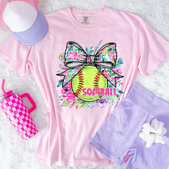 Preppy Softball Mama Bow DTF Heat Transfer