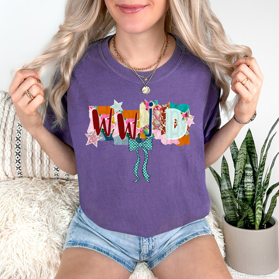 WWJD Patchwork Bow DTF Heat Transfer
