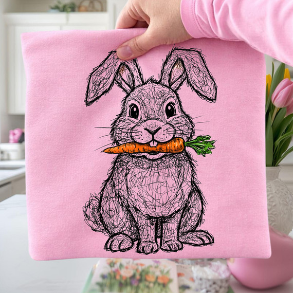 Hand Drawn Bunny With Carrot DTF Heat Transfer