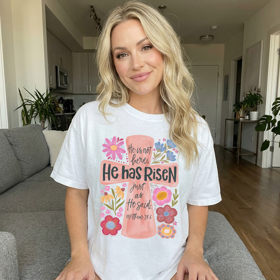 He Is Risen Floral Cross DTF Heat Transfer