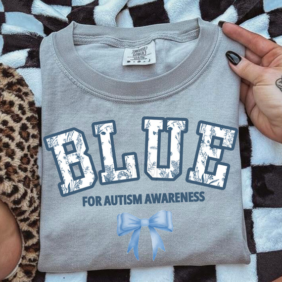 Blue For Autism Awareness Bow DTF Heat Transfer