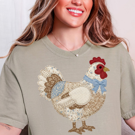 Faux Fabric Shabby Rooster DTF Heat Transfer