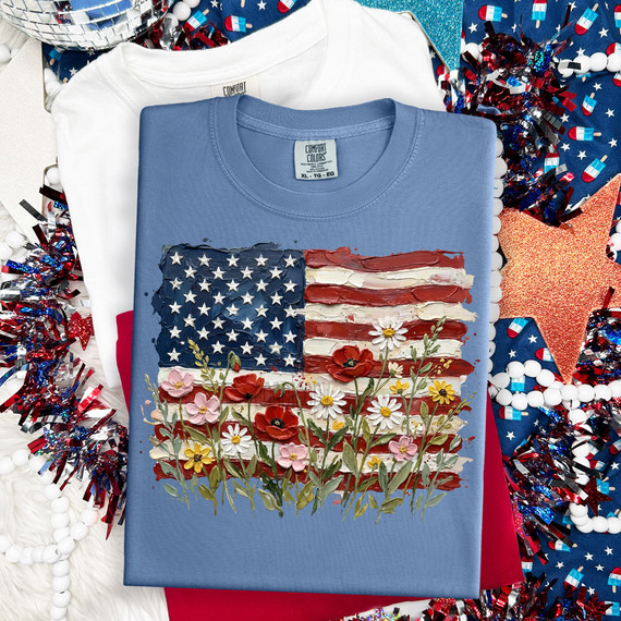American Flag Wildflowers DTF Heat Transfer