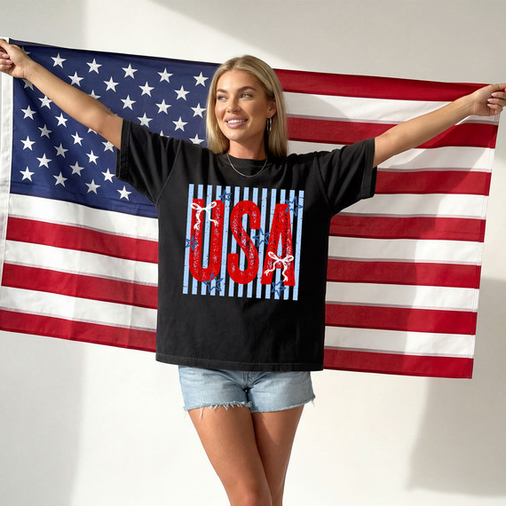 USA Blue Bold Stripes Coquette DTF Heat Transfer