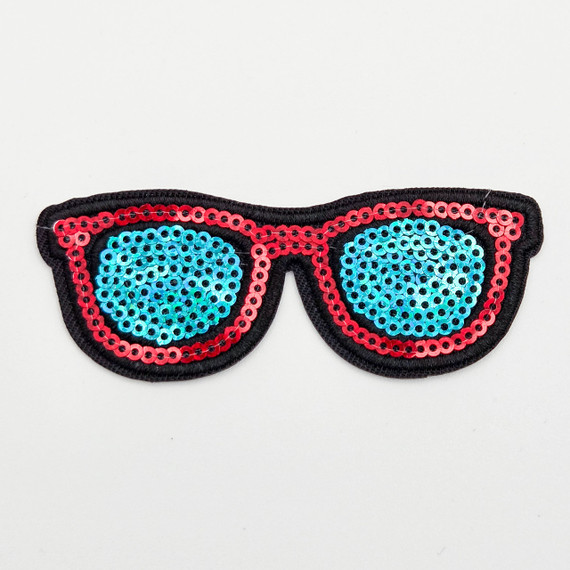 Sunglasses Sequin HAT/POCKET Patch, colorful patch featuring sequin-covered sunglasses design for decoration or customization