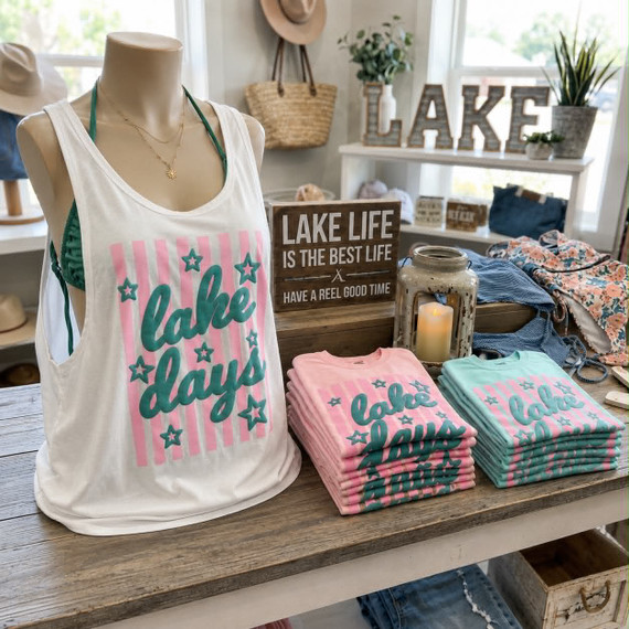 Lake Days Pink Stripes Puff Screen Print Transfer