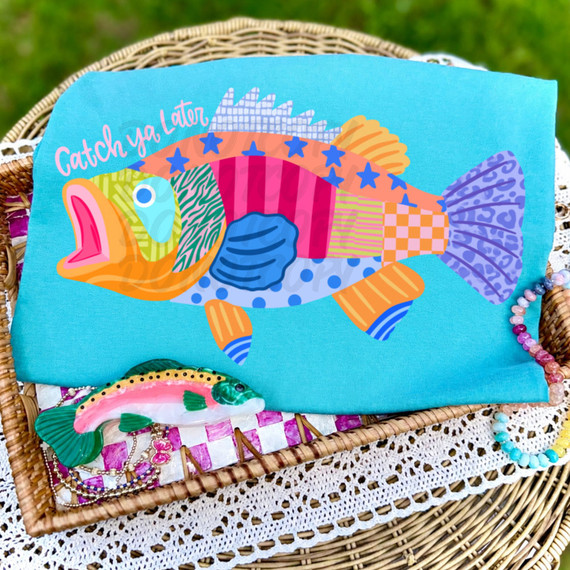 Catch Ya Later Patchwork Fish DTF Heat Transfer