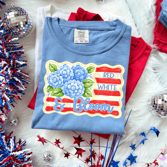 Red White And Bloom DTF Heat Transfer