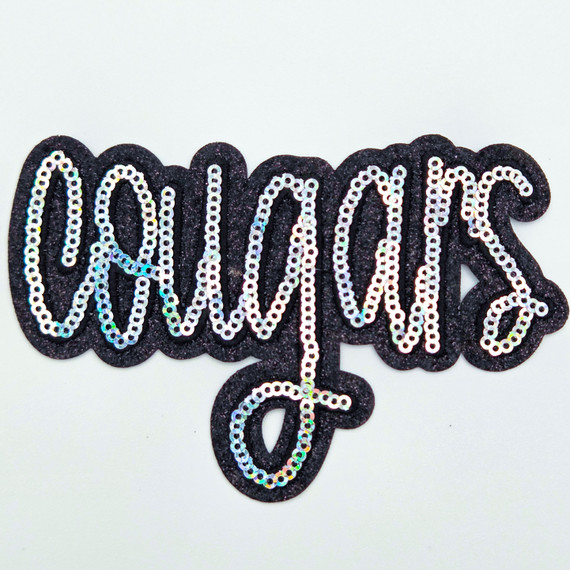 Cougars Sequin & Black Glitter Mascot Hat Patch