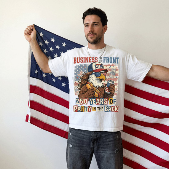 Business In The Front Party In the Back Patriotic Eagle DTF Heat Transfer