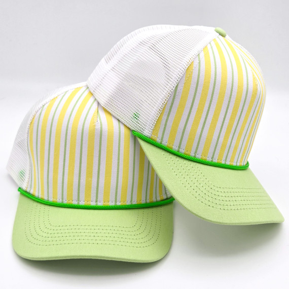 Citrus Stripe Structured Cotton Trucker Hat – Fully Adjustable Boutique Blank Cap