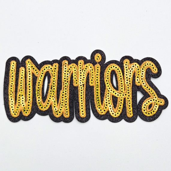 Warriors GOLD Sequin & Black Glitter Mascot Hat Patch