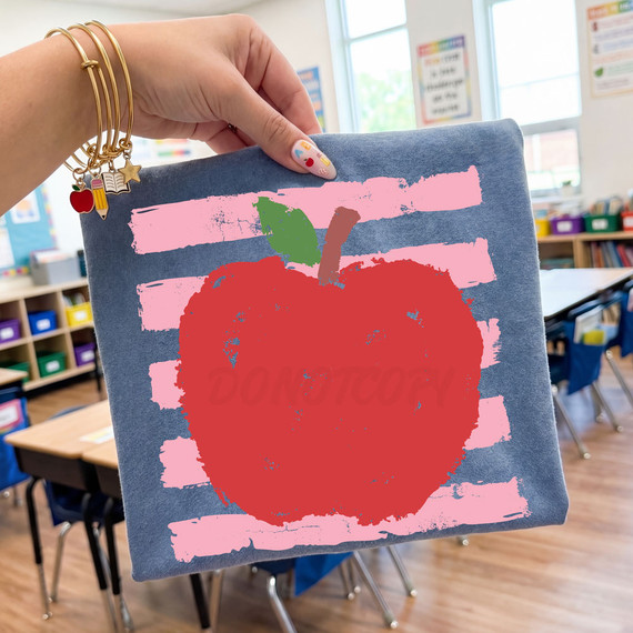 Apple Pink Stripes DTF Heat Transfer