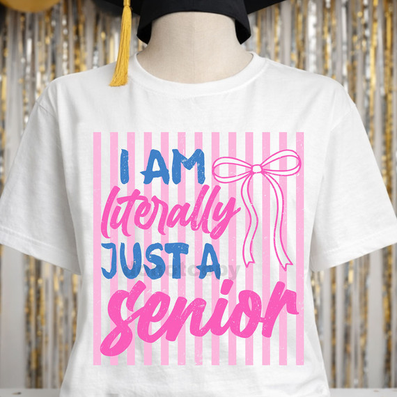 I'm Literally Just A Senior Bow Stripes DTF Heat Transfer