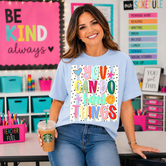 You Can Do Hard Things Polka Dot Stripes DTF Heat Transfer