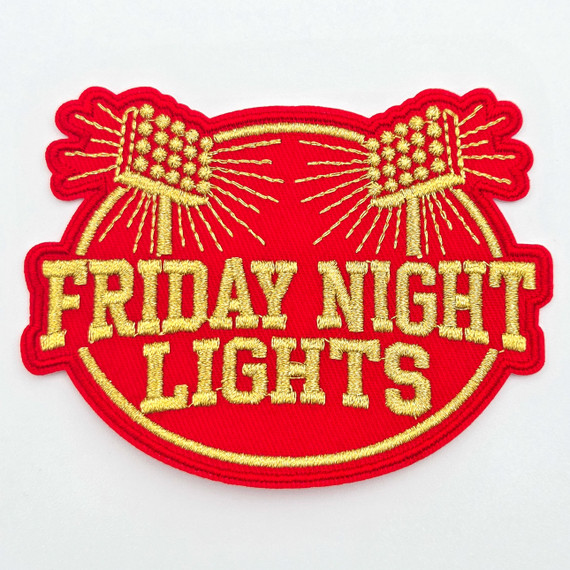 RED Friday Night Lights With Metallic Gold Embroidered Hat Patch – 4" x 3"