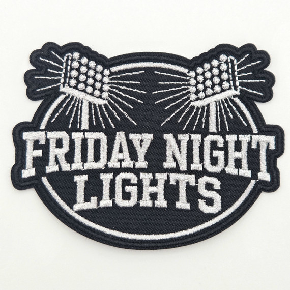 Friday Night Lights BLACK/SILVER Embroidered Hat Patch – Black – 4" x 3"