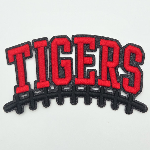 Red Tigers Football Puff Embroidered Glitter Hat Patch
