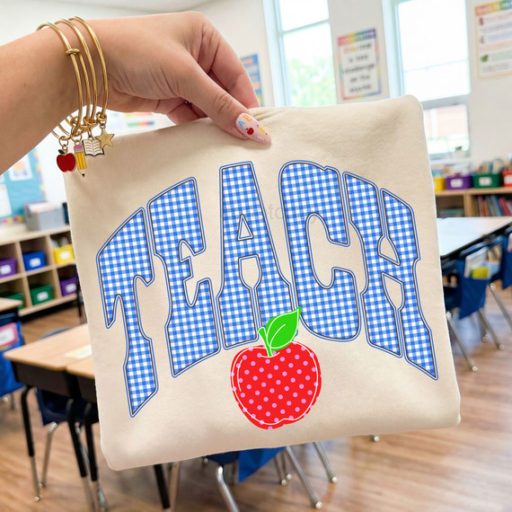 Gingham Apple School Staff DTF Heat Transfer