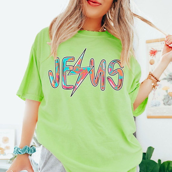 Tie-Dye Jesus Lightning Bolt DTF Heat Transfer