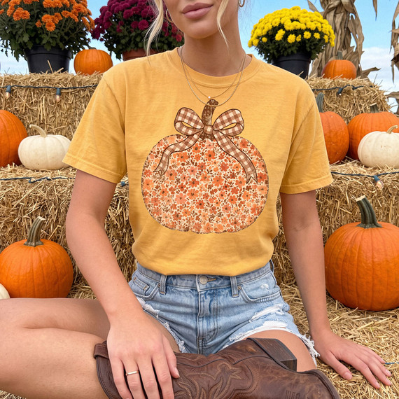 Shabby Chic Floral Pumpkin DTF Heat Transfer