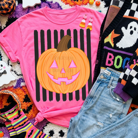 Jack O Lantern Black Stripe DTF Heat Transfer