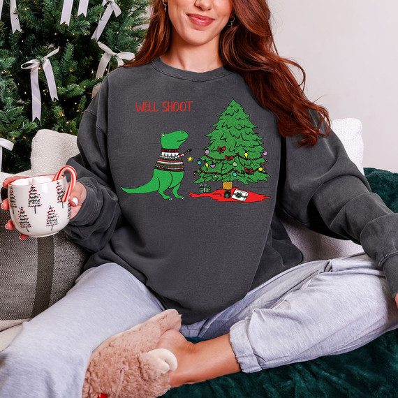 Well Shoot Christmas Funny Dinosaur DTF Transfer