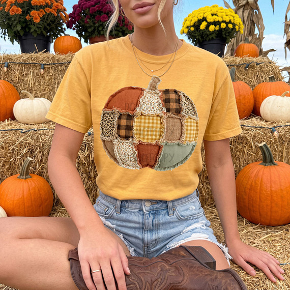 Faux Patchwork Quilted Pumpkin DTF Heat Transfer