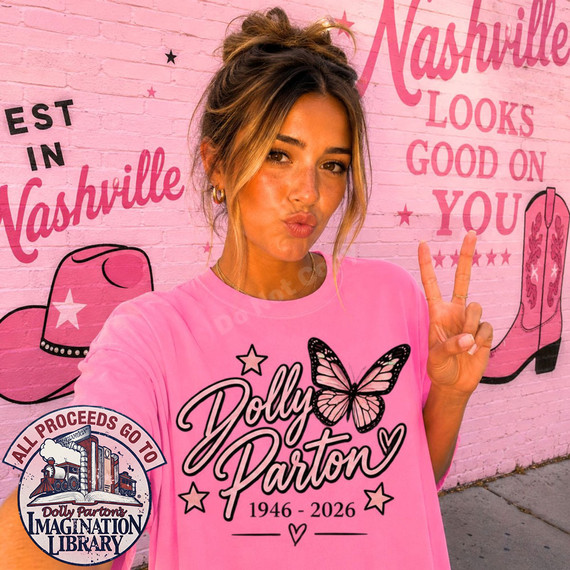 Dolly Parton Tribute DTF Transfer | Country Music Memorial Design with Butterfly