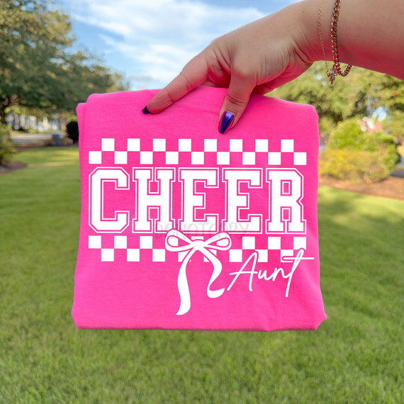 Cheer Aunt DTF Transfer | Checkerboard Bow Cheerleading Game Day Heat Transfer