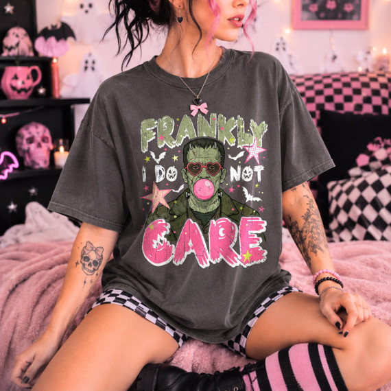 Frankly I Do Not Care WHITE DTF Transfer | Funny Frankenstein Halloween Design
