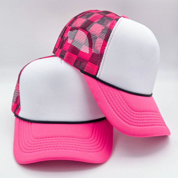 Hot Pink & Black Checkered Foam Trucker Hat