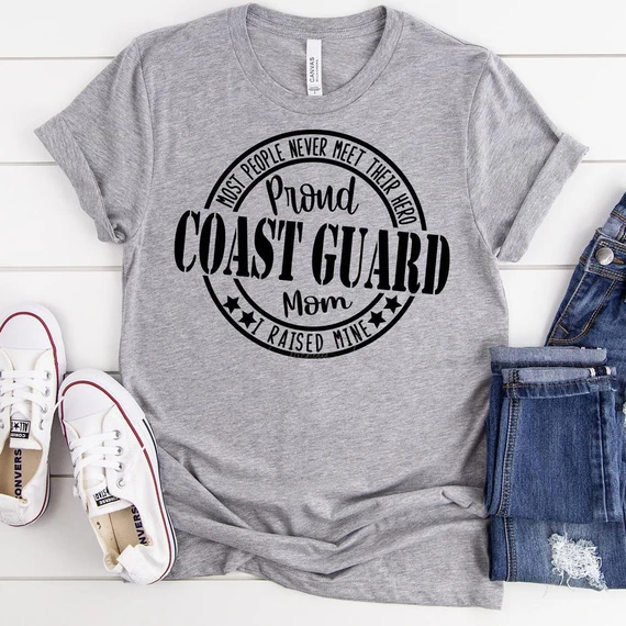 Proud Coast Guard Mom Military Screen Print Heat Transfer T-shirt design for military moms.