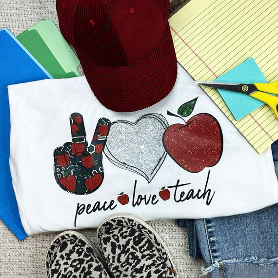 Peace Love Teach Screen Print Heat Transfer