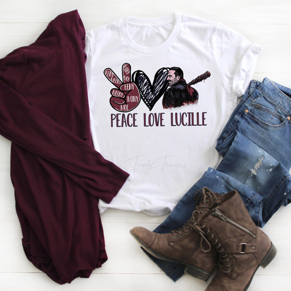 Peace Love Lucille TWD the walking dead fan art glitter heart Sublimation Transfer