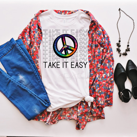 Take it easy Peace sign tie dye Sublimation Transfer
