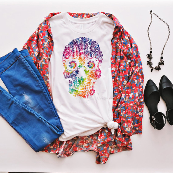 Tie Dye floral Skull Sublimation Transfer