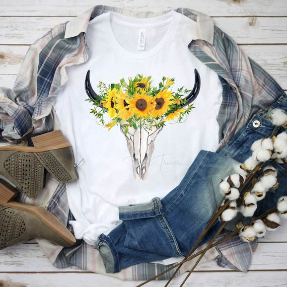 Sunflower Cow Skull Sublimation Transfer