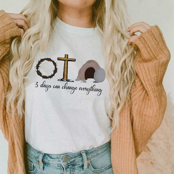 3 Days Can Change Everything Sublimation Transfer, t-shirt with nature-themed design and the text '3 days can change everything'.
