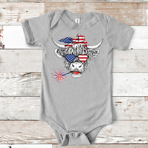 Patriotic Shaggy Cow Female TODDLER/INFANT Screen Print Heat Transfer