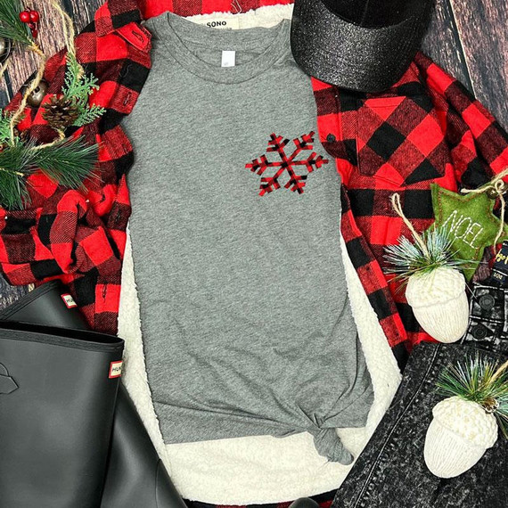 Buffalo Plaid Snowflake POCKET Screen Print Heat Transfer