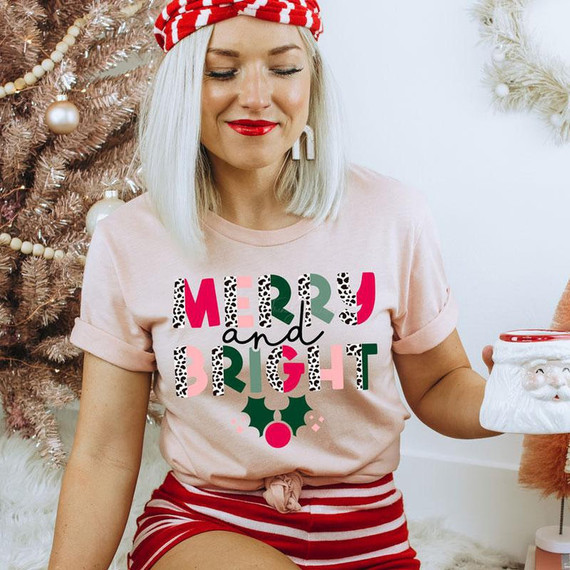 Merry and Bright Pink Screen Print