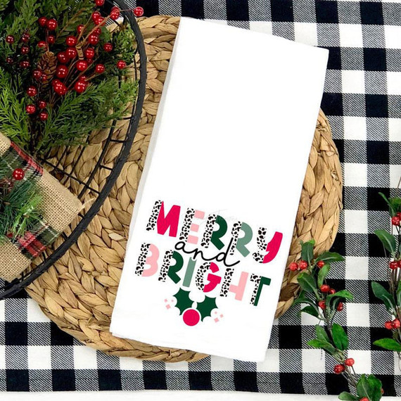 Merry and Bright Pink Tea Towel/Infant Screen Print