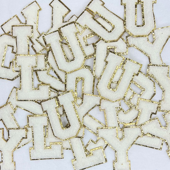 White with Gold Glitter Chenille Letters Patches