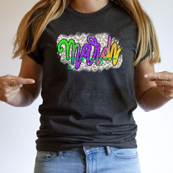 Glitter Effect Mardi Gras Leopard DTF Heat Transfer