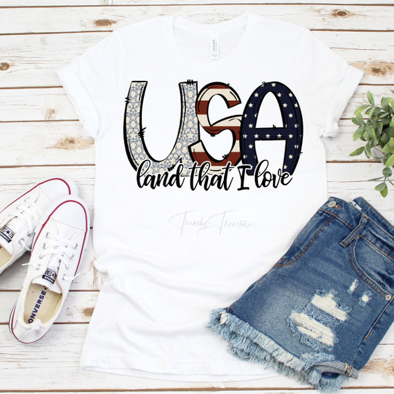 USA Land That I Love Patriotic Stars and Stripes Sublimation Transfer