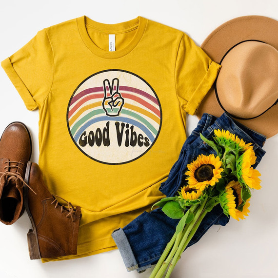 Good Vibes Rainbow Distressed DTF Heat Transfer