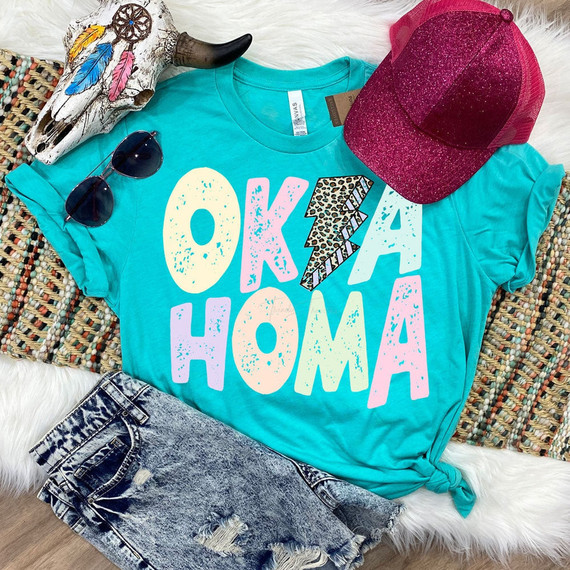 Oklahoma Pastels Distressed Leopard Lightning Bolt DTF Heat Transfer