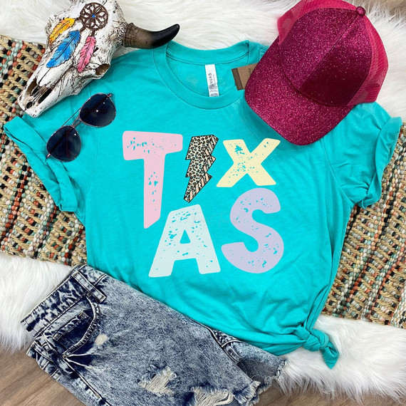 Texas Pastels Distressed Leopard Lightning Bolt DTF Heat Transfer