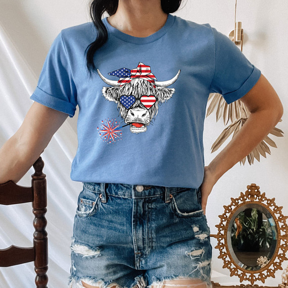 Patriotic Shaggy Cow Female DTF Heat Transfer